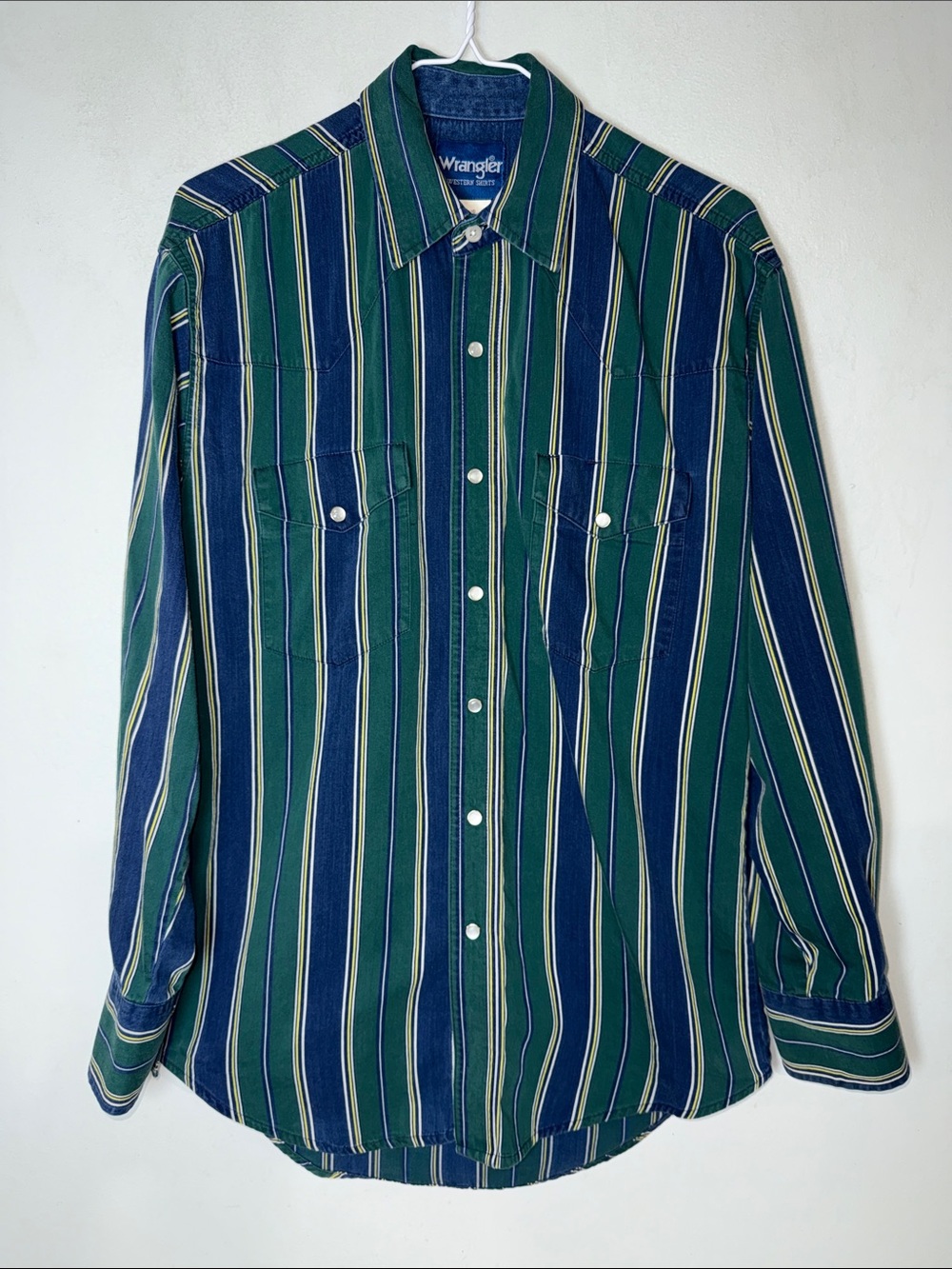 Vintage Wrangler Western Brushpopper Striped Pearl Snaps Long Sleeve Shirt Men S